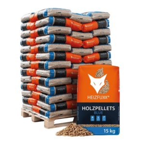 Heizfuxx Holzpellets blau 15 kg – 65 Säcke (975 kg Palette)