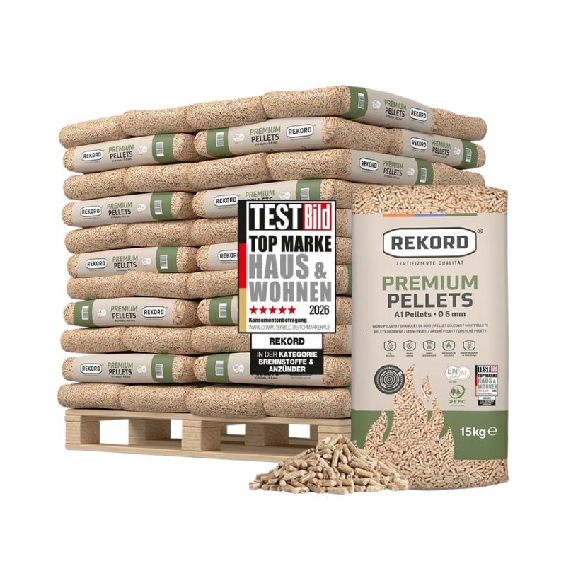 REKORD Premium Holzpellets ENplus A1 990 kg – 66 Säcke à 15 kg Holzpellets Palette